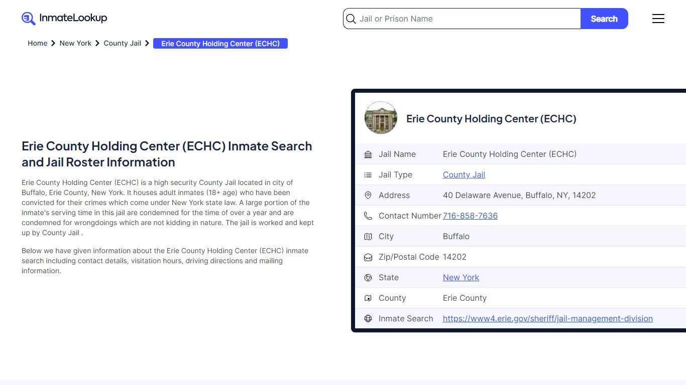 Erie County Holding Center (ECHC) Inmate Search - Buffalo New York ...
